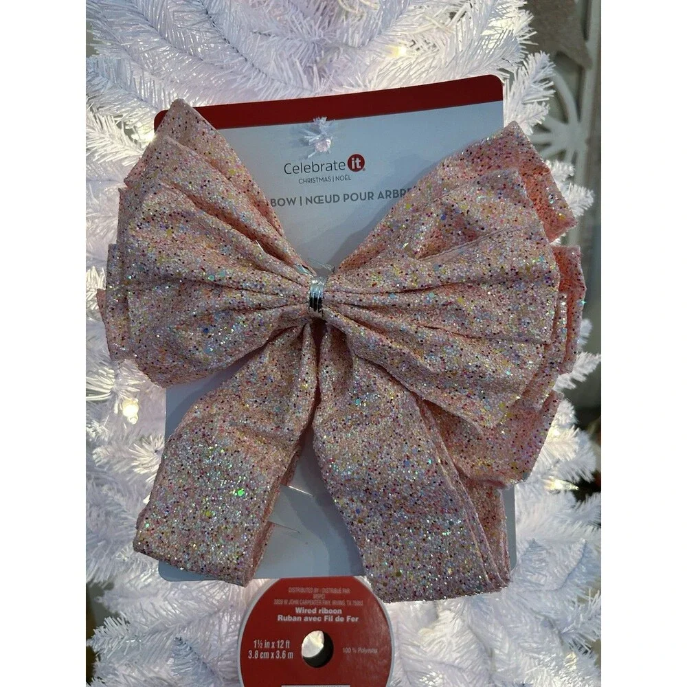 Celebrate It Christmas Pink Glitter Bow & Wired Ribbon Set, Christmas Easter